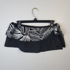 NWT Lauren Ralph Lauren Black/white side tie Bikini Bottom skirt Leaf Print S 12